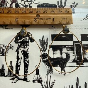 Gold Teardrop Hoop Earrings with Labradorite Accent